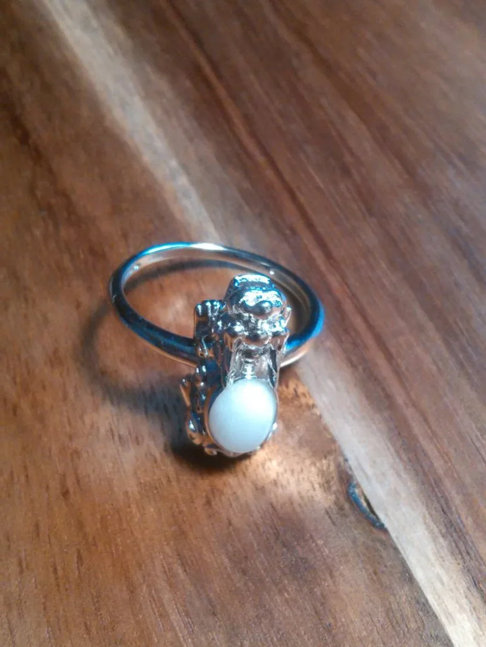 Natural White Jade Sterling Silver Dragon Ring (Size 10)